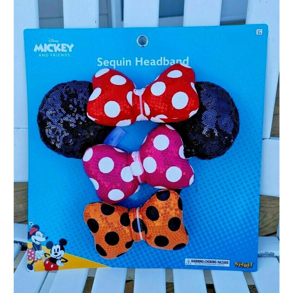 Spirit Minnie Mouse Bow w/3 Colors Polka Dot Sequin Ears Headband New Childs